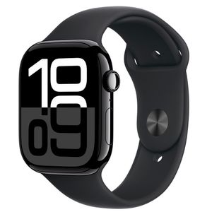 Apple Watch Series 10 (GPS + Cellular 46 mm) Caixa de Alumínio Preta, Pulseira Esportiva Preta P/M