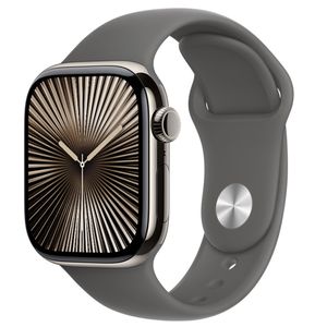 Apple Watch Series 10 (GPS + Cellular 42 mm) Caixa de Titânio Natural, Pulseira Esportiva Cinza Pedra M/G