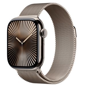 Apple Watch Series 10 (GPS + Cellular 42 mm) Caixa de Titânio Natural, Pulseira Milanês Natural