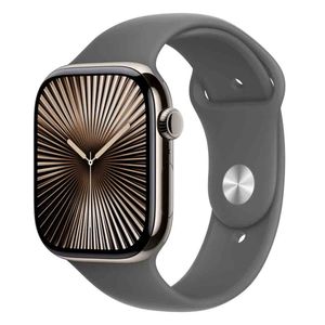 Apple Watch Series 10 (GPS + Cellular 46 mm) Caixa de Titânio Natural, Pulseira Esportiva Cinza Pedra P/M