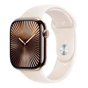 Apple Watch Series 10 (GPS + Cellular 46 mm) Caixa de Titânio Dourada, Pulseira Esportiva Estelar P/M