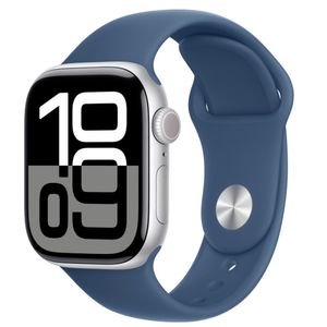 Apple Watch Series 10 (GPS + Cellular 42 mm) Caixa de Alumínio Prateada, Pulseira Esportiva Denim P/M