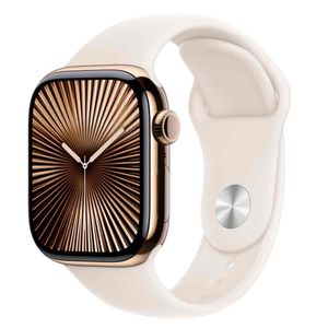 Apple Watch Series 10 (GPS + Cellular 46 mm) Caixa de Alumínio Ouro Rosa, Pulseira Esportiva Blush Clara M/G