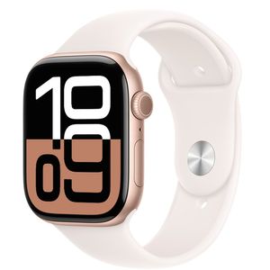 Apple Watch Series 10 (GPS, 46 mm) Caixa de Alumínio Ouro Rosa, Pulseira Esportiva Blush-Clara M/G