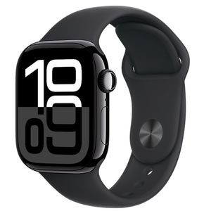 Apple Watch Series 10 (GPS, 42 mm) Caixa de Alumínio Preta Brilhante, Pulseira Esportiva Preta P/M