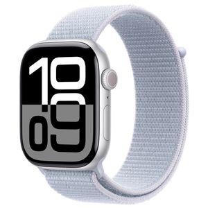 Apple Watch Series 10 (GPS + Cellular 46 mm) Caixa de Alumínio Prateada, Pulseira Loop Esportiva Nuvem Azul